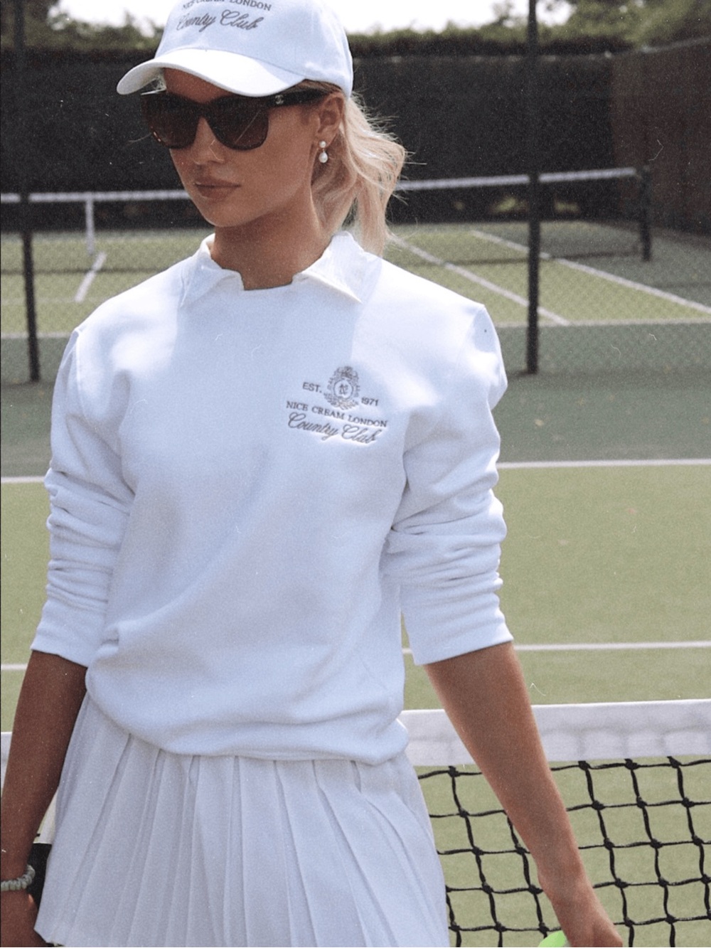 Nice Cream London Country Club Crew Neck Sweater - Tennis White, XS